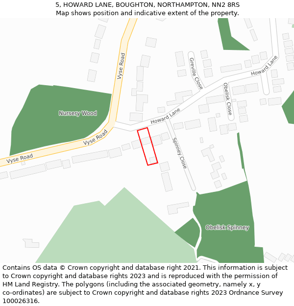 5, HOWARD LANE, BOUGHTON, NORTHAMPTON, NN2 8RS: Location map and indicative extent of plot