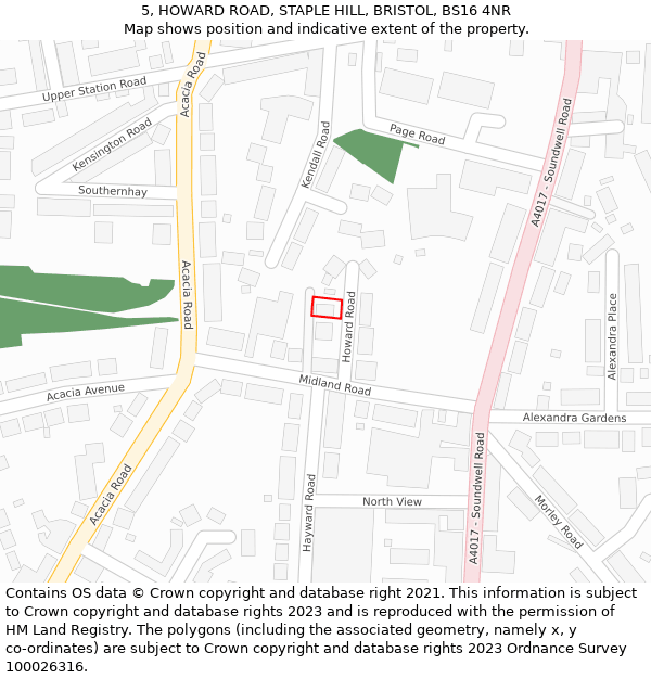 5, HOWARD ROAD, STAPLE HILL, BRISTOL, BS16 4NR: Location map and indicative extent of plot