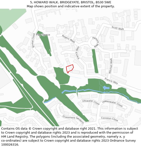 5, HOWARD WALK, BRIDGEYATE, BRISTOL, BS30 5WE: Location map and indicative extent of plot