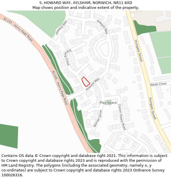 5, HOWARD WAY, AYLSHAM, NORWICH, NR11 6XD: Location map and indicative extent of plot