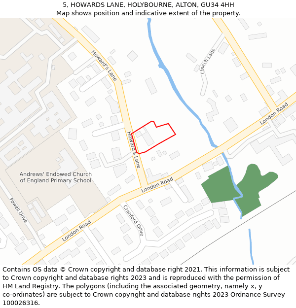 5, HOWARDS LANE, HOLYBOURNE, ALTON, GU34 4HH: Location map and indicative extent of plot