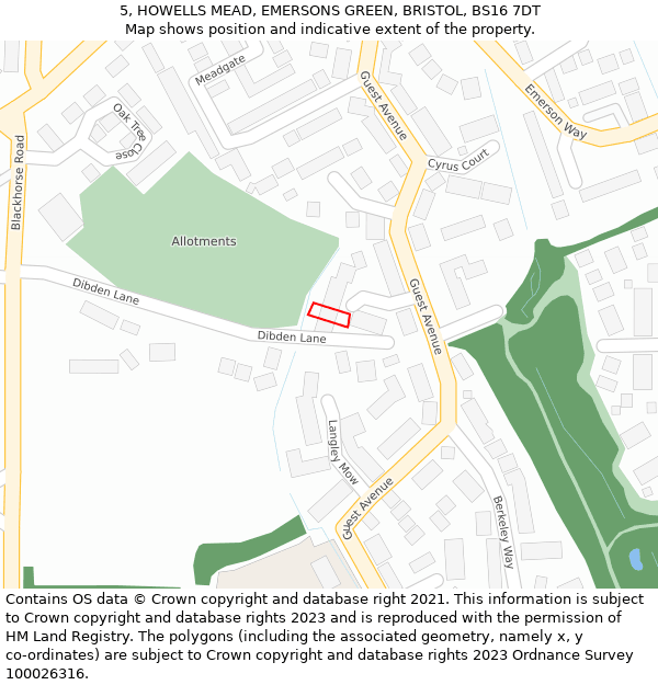 5, HOWELLS MEAD, EMERSONS GREEN, BRISTOL, BS16 7DT: Location map and indicative extent of plot