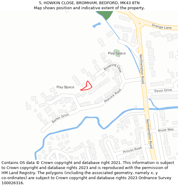 5, HOWKIN CLOSE, BROMHAM, BEDFORD, MK43 8TN: Location map and indicative extent of plot