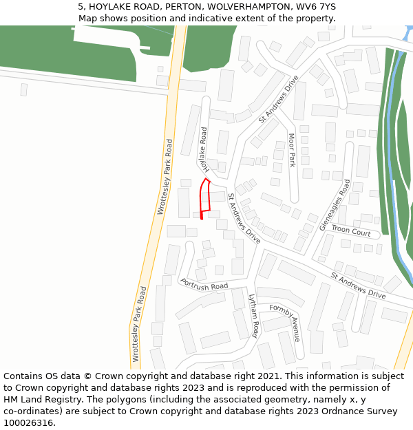 5, HOYLAKE ROAD, PERTON, WOLVERHAMPTON, WV6 7YS: Location map and indicative extent of plot