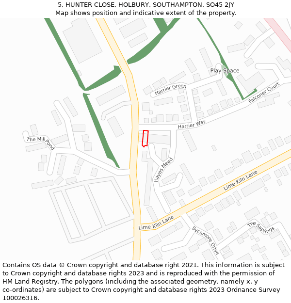 5, HUNTER CLOSE, HOLBURY, SOUTHAMPTON, SO45 2JY: Location map and indicative extent of plot