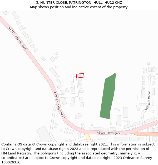 5, HUNTER CLOSE, PATRINGTON, HULL, HU12 0NZ: Location map and indicative extent of plot