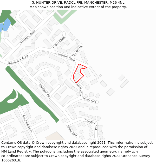 5, HUNTER DRIVE, RADCLIFFE, MANCHESTER, M26 4NL: Location map and indicative extent of plot