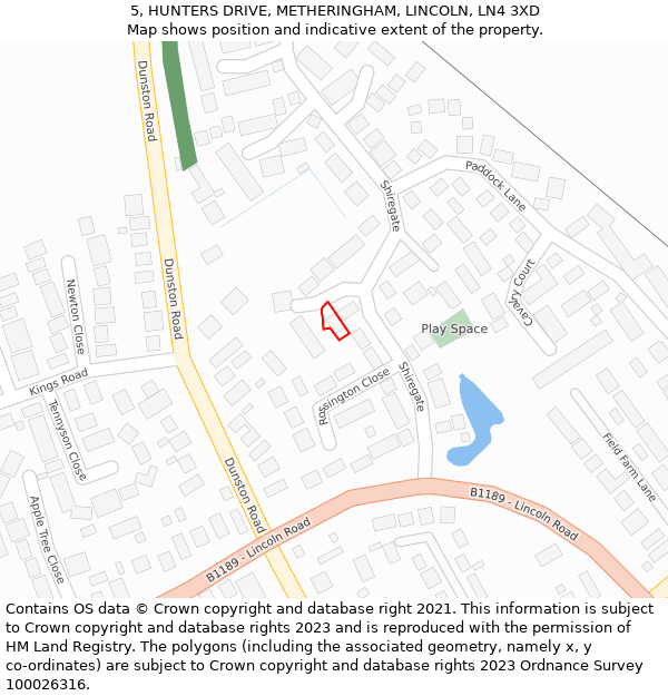 5, HUNTERS DRIVE, METHERINGHAM, LINCOLN, LN4 3XD: Location map and indicative extent of plot