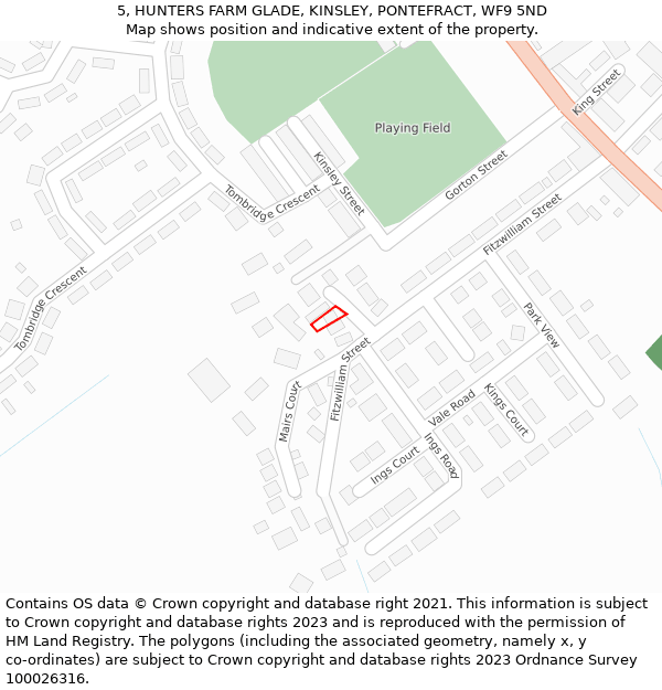 5, HUNTERS FARM GLADE, KINSLEY, PONTEFRACT, WF9 5ND: Location map and indicative extent of plot