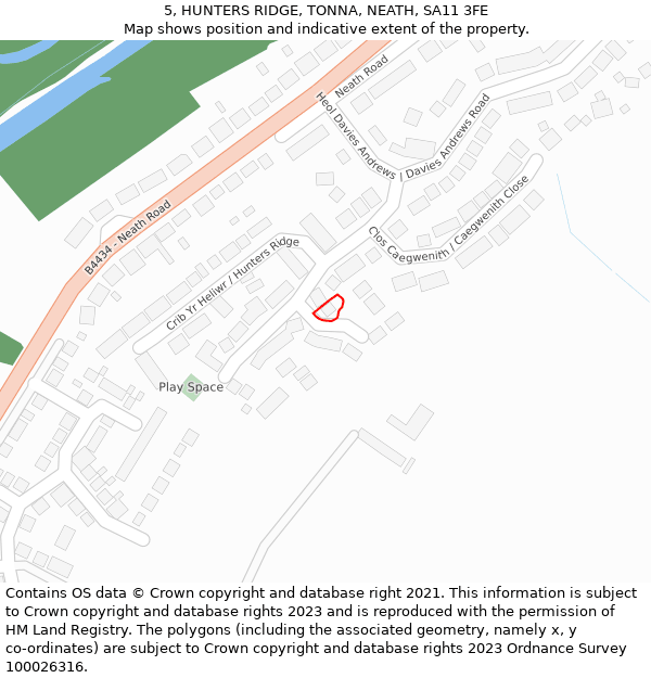 5, HUNTERS RIDGE, TONNA, NEATH, SA11 3FE: Location map and indicative extent of plot