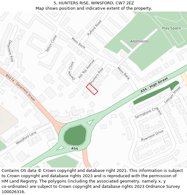 5, HUNTERS RISE, WINSFORD, CW7 2EZ: Location map and indicative extent of plot