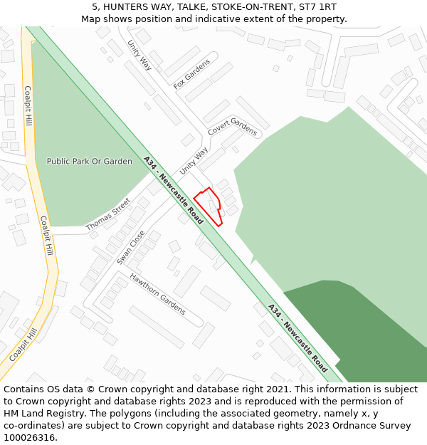 5, HUNTERS WAY, TALKE, STOKE-ON-TRENT, ST7 1RT: Location map and indicative extent of plot