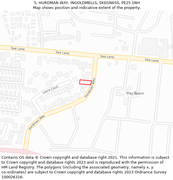 5, HURDMAN WAY, INGOLDMELLS, SKEGNESS, PE25 1NH: Location map and indicative extent of plot