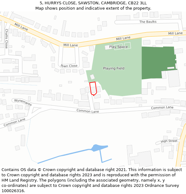 5, HURRYS CLOSE, SAWSTON, CAMBRIDGE, CB22 3LL: Location map and indicative extent of plot