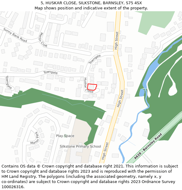 5, HUSKAR CLOSE, SILKSTONE, BARNSLEY, S75 4SX: Location map and indicative extent of plot