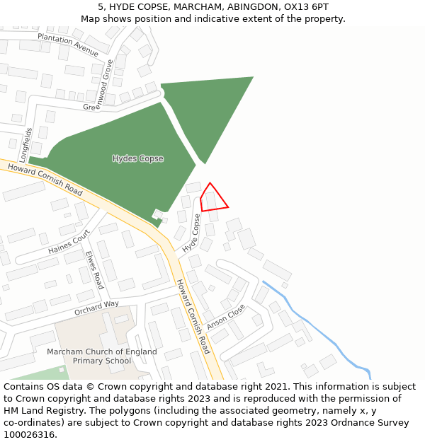 5, HYDE COPSE, MARCHAM, ABINGDON, OX13 6PT: Location map and indicative extent of plot