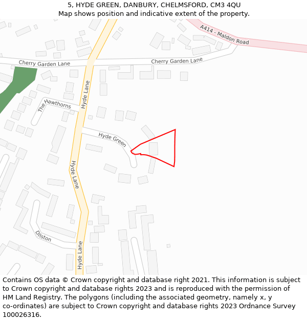 5, HYDE GREEN, DANBURY, CHELMSFORD, CM3 4QU: Location map and indicative extent of plot