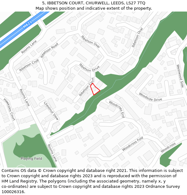 5, IBBETSON COURT, CHURWELL, LEEDS, LS27 7TQ: Location map and indicative extent of plot