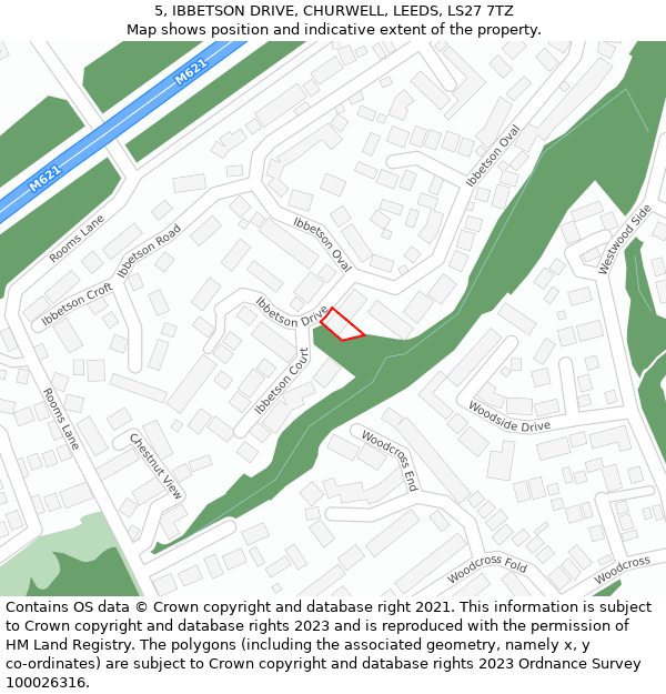 5, IBBETSON DRIVE, CHURWELL, LEEDS, LS27 7TZ: Location map and indicative extent of plot