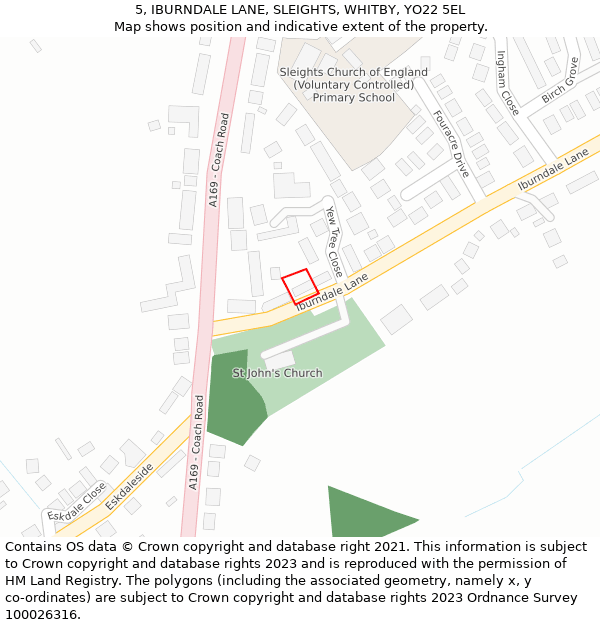 5, IBURNDALE LANE, SLEIGHTS, WHITBY, YO22 5EL: Location map and indicative extent of plot