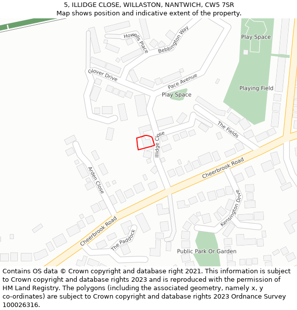 5, ILLIDGE CLOSE, WILLASTON, NANTWICH, CW5 7SR: Location map and indicative extent of plot