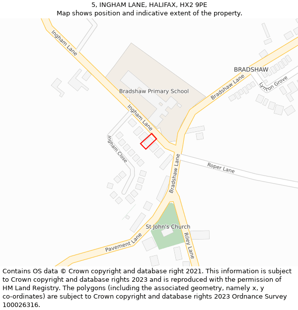 5, INGHAM LANE, HALIFAX, HX2 9PE: Location map and indicative extent of plot