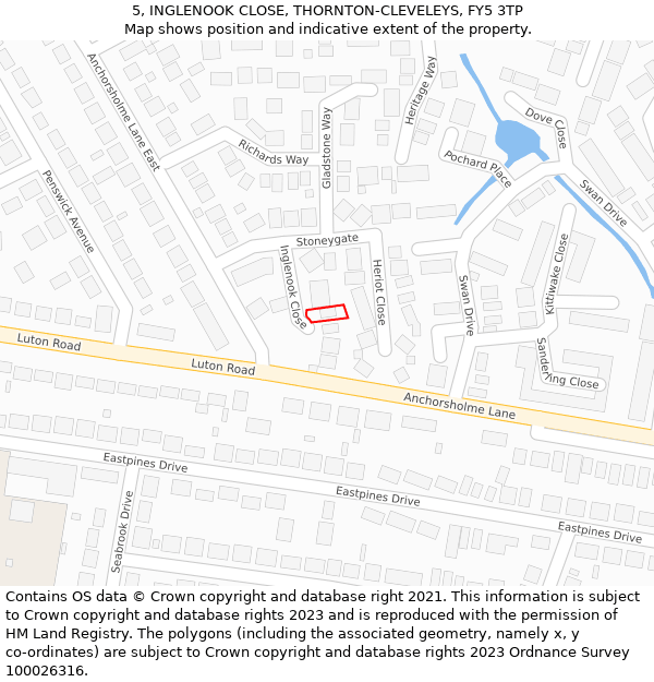 5, INGLENOOK CLOSE, THORNTON-CLEVELEYS, FY5 3TP: Location map and indicative extent of plot