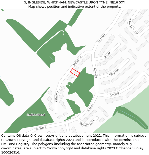 5, INGLESIDE, WHICKHAM, NEWCASTLE UPON TYNE, NE16 5XY: Location map and indicative extent of plot