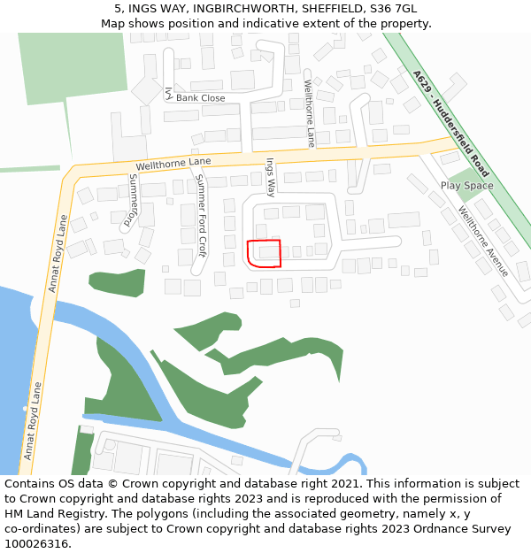 5, INGS WAY, INGBIRCHWORTH, SHEFFIELD, S36 7GL: Location map and indicative extent of plot