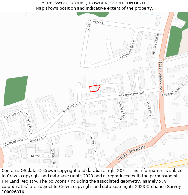 5, INGSWOOD COURT, HOWDEN, GOOLE, DN14 7LL: Location map and indicative extent of plot