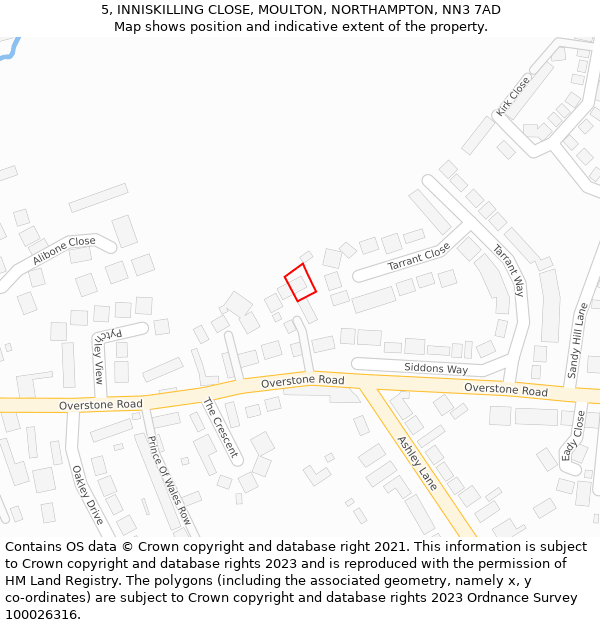 5, INNISKILLING CLOSE, MOULTON, NORTHAMPTON, NN3 7AD: Location map and indicative extent of plot