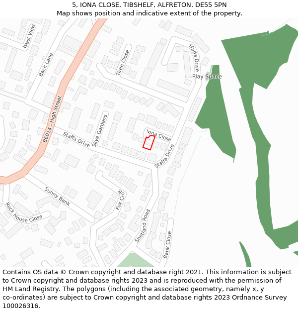 5, IONA CLOSE, TIBSHELF, ALFRETON, DE55 5PN: Location map and indicative extent of plot
