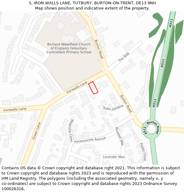 5, IRON WALLS LANE, TUTBURY, BURTON-ON-TRENT, DE13 9NH: Location map and indicative extent of plot