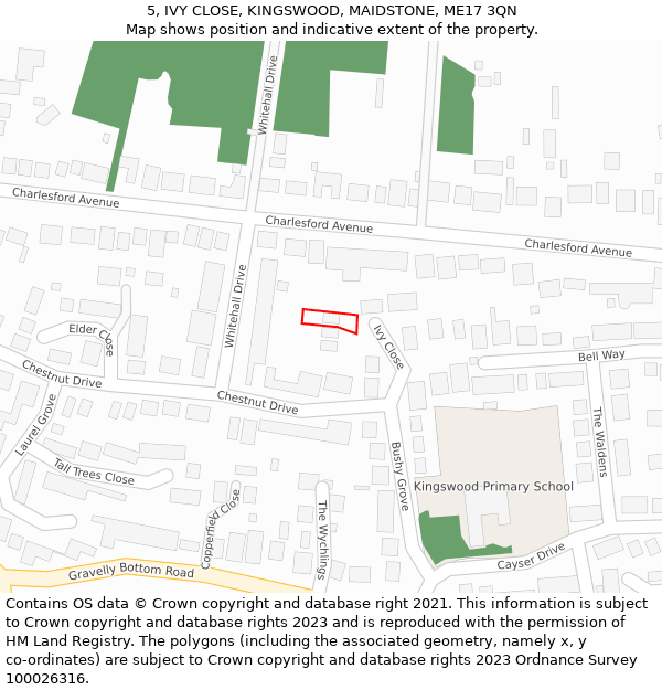 5, IVY CLOSE, KINGSWOOD, MAIDSTONE, ME17 3QN: Location map and indicative extent of plot