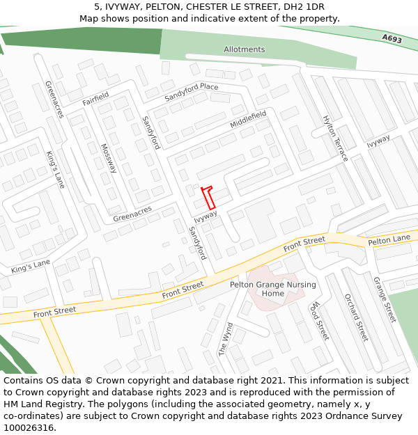 5, IVYWAY, PELTON, CHESTER LE STREET, DH2 1DR: Location map and indicative extent of plot