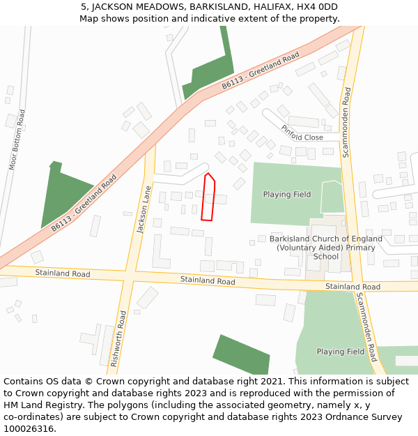 5, JACKSON MEADOWS, BARKISLAND, HALIFAX, HX4 0DD: Location map and indicative extent of plot