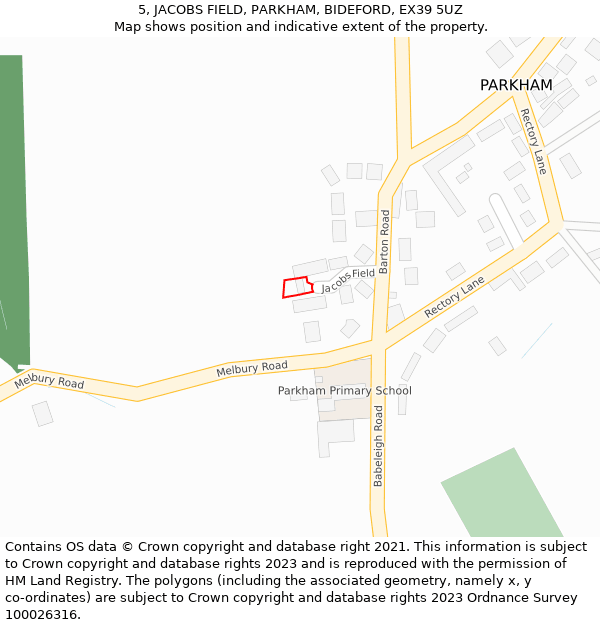 5, JACOBS FIELD, PARKHAM, BIDEFORD, EX39 5UZ: Location map and indicative extent of plot