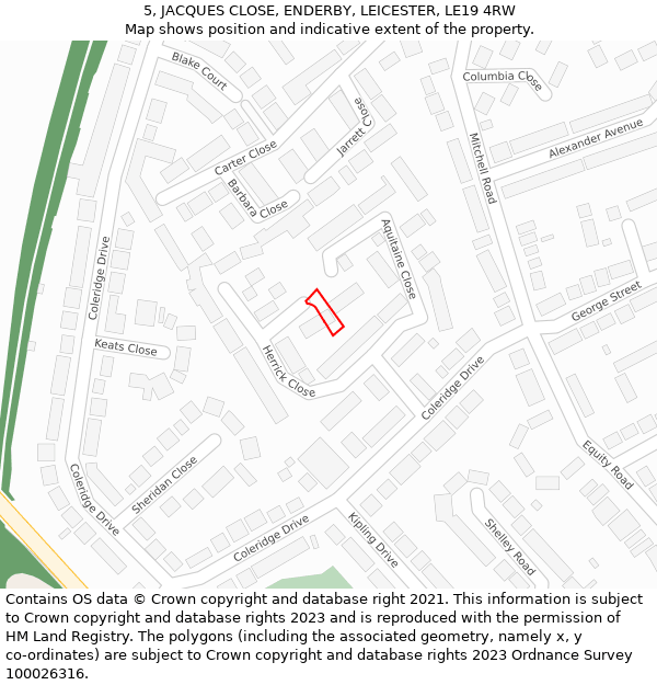 5, JACQUES CLOSE, ENDERBY, LEICESTER, LE19 4RW: Location map and indicative extent of plot