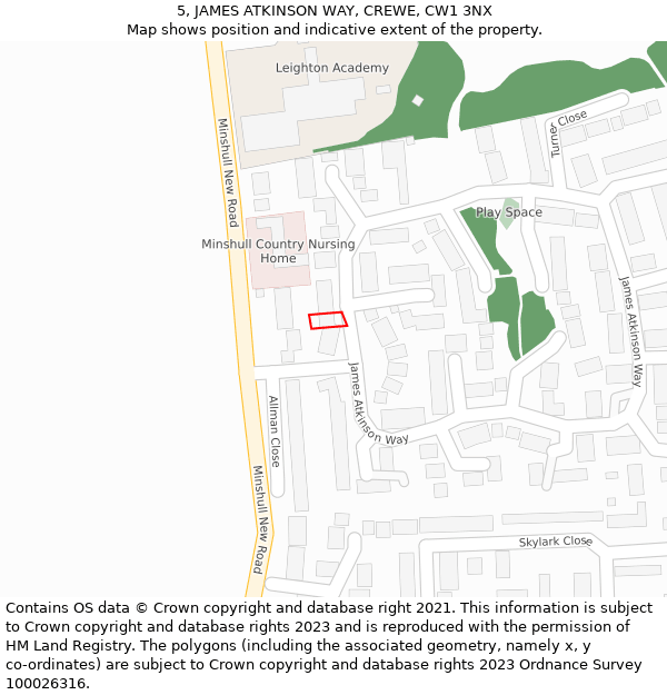 5, JAMES ATKINSON WAY, CREWE, CW1 3NX: Location map and indicative extent of plot