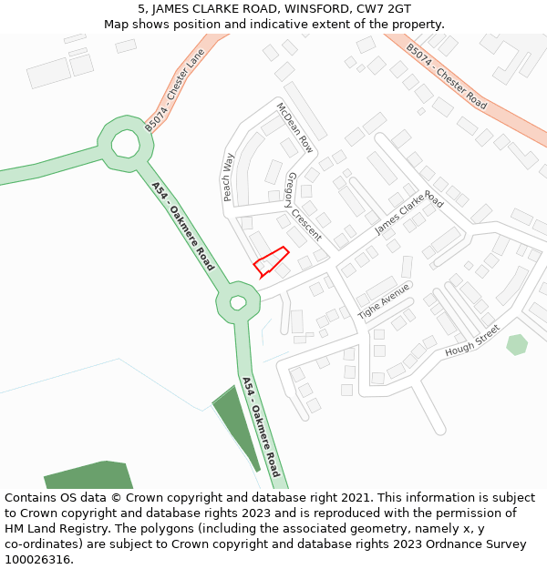 5, JAMES CLARKE ROAD, WINSFORD, CW7 2GT: Location map and indicative extent of plot