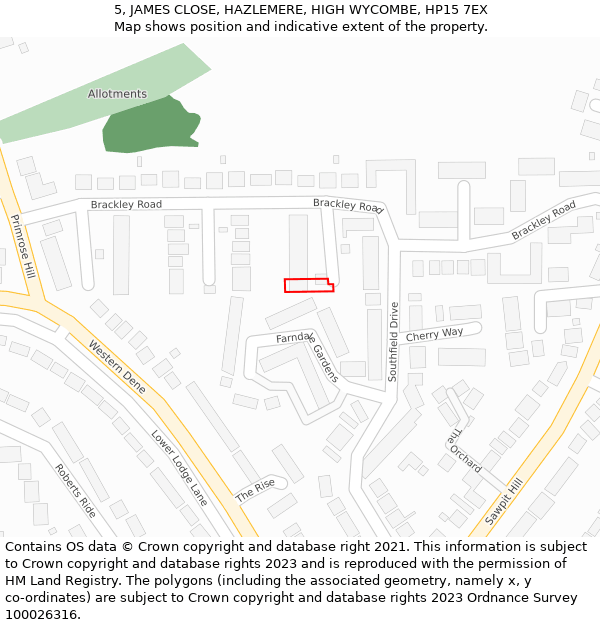 5, JAMES CLOSE, HAZLEMERE, HIGH WYCOMBE, HP15 7EX: Location map and indicative extent of plot