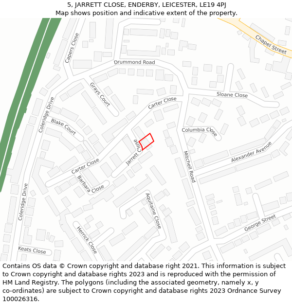 5, JARRETT CLOSE, ENDERBY, LEICESTER, LE19 4PJ: Location map and indicative extent of plot