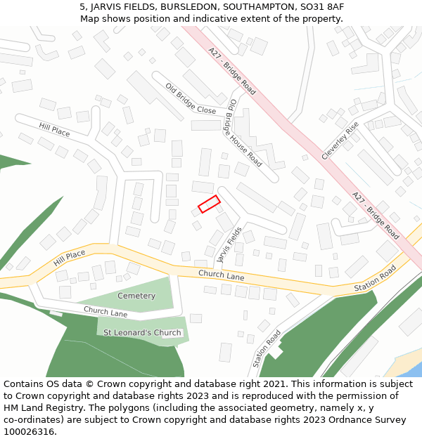 5, JARVIS FIELDS, BURSLEDON, SOUTHAMPTON, SO31 8AF: Location map and indicative extent of plot