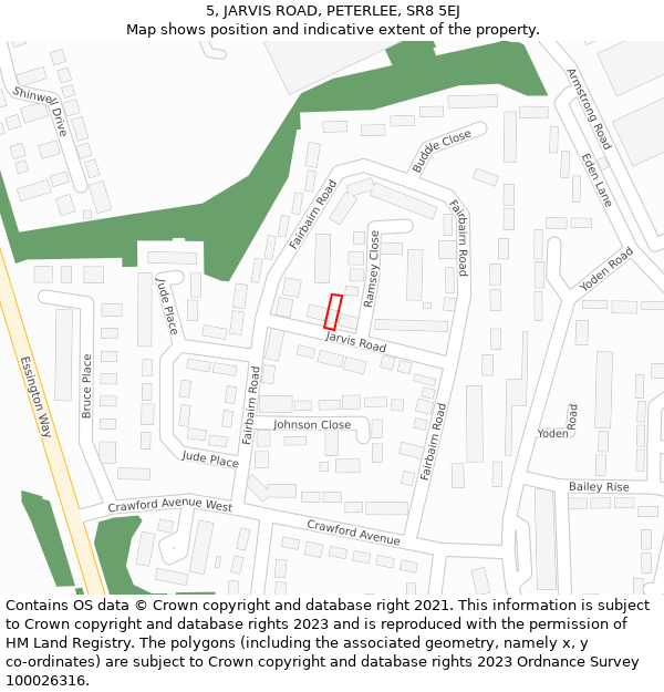 5, JARVIS ROAD, PETERLEE, SR8 5EJ: Location map and indicative extent of plot