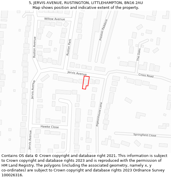 5, JERVIS AVENUE, RUSTINGTON, LITTLEHAMPTON, BN16 2AU: Location map and indicative extent of plot