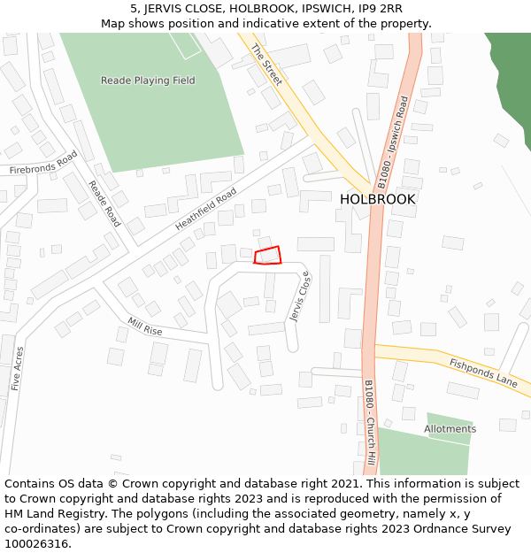 5, JERVIS CLOSE, HOLBROOK, IPSWICH, IP9 2RR: Location map and indicative extent of plot