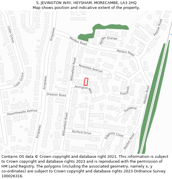 5, JEVINGTON WAY, HEYSHAM, MORECAMBE, LA3 2HQ: Location map and indicative extent of plot