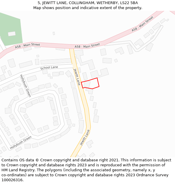 5, JEWITT LANE, COLLINGHAM, WETHERBY, LS22 5BA: Location map and indicative extent of plot