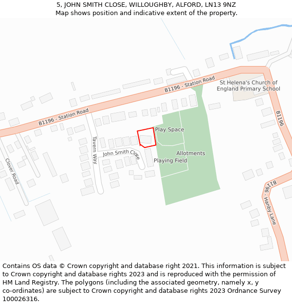 5, JOHN SMITH CLOSE, WILLOUGHBY, ALFORD, LN13 9NZ: Location map and indicative extent of plot