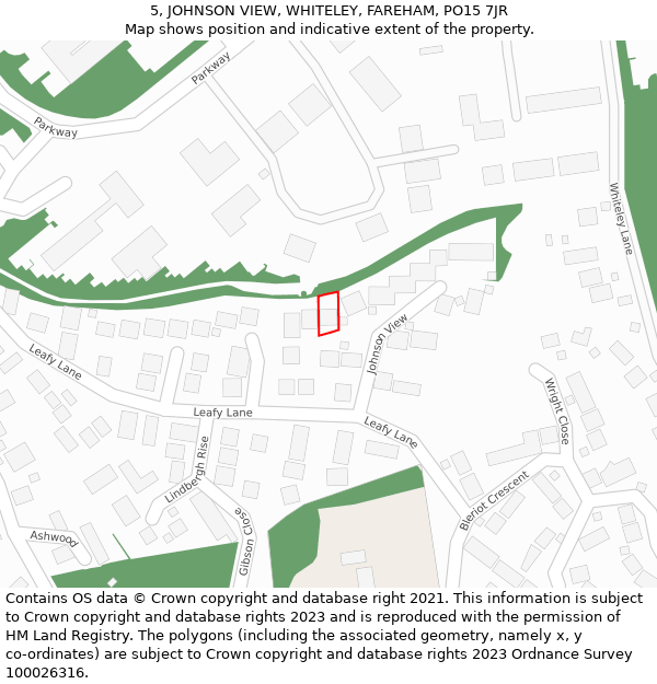 5, JOHNSON VIEW, WHITELEY, FAREHAM, PO15 7JR: Location map and indicative extent of plot